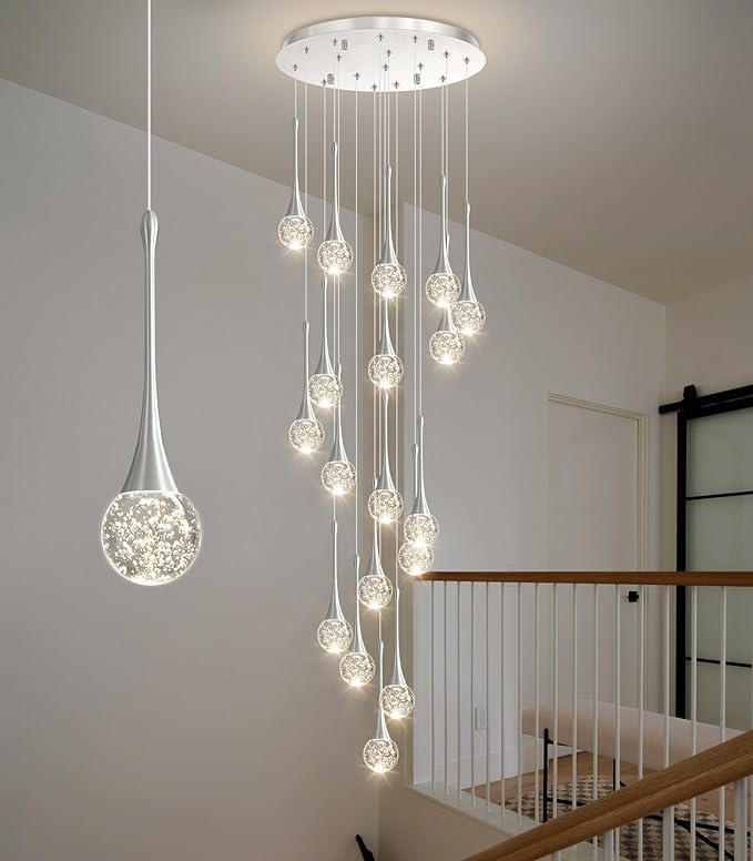 18 Light Modern Glam Crystal Chandelier for High Ceiling LED Dimmable Ceiling Pendant Light Staircase Foyer Enterway Living Room Chandelier Lighting Antique Silver