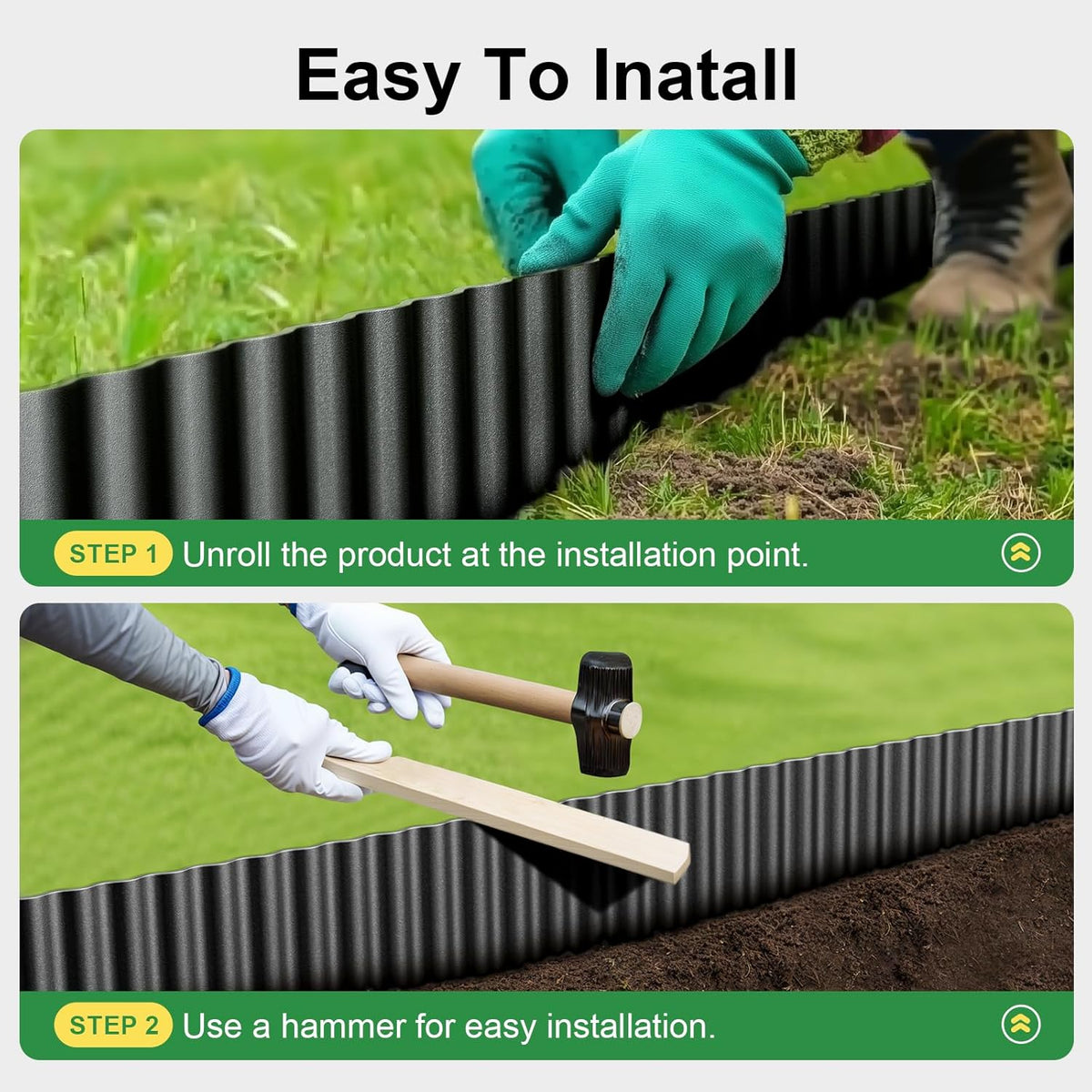 Land Guard Metal Landscape Edging, 6" x 50 ft (2-Roll Pack) – Flexible Black Garden Border