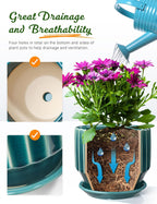 AISBUGUR Plant Pots 6 inch Ceramic Pots for Indoor Plants Set of 2 Flower Pots Unique Crackle Glaze Design Plant Pots with Drainage Hole and Saucer Come with Drainage Nets (Aqua Green)