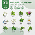 Organo Republic 25 Medicinal & Tea Herb Seeds Variety Pack for Indoor & Outdoors. 10900+ Non-GMO Heirloom Garden Seeds: Anise, Borage, Cilantro, Chamomile, Dandelion, Rosemary, Peppermint Seeds