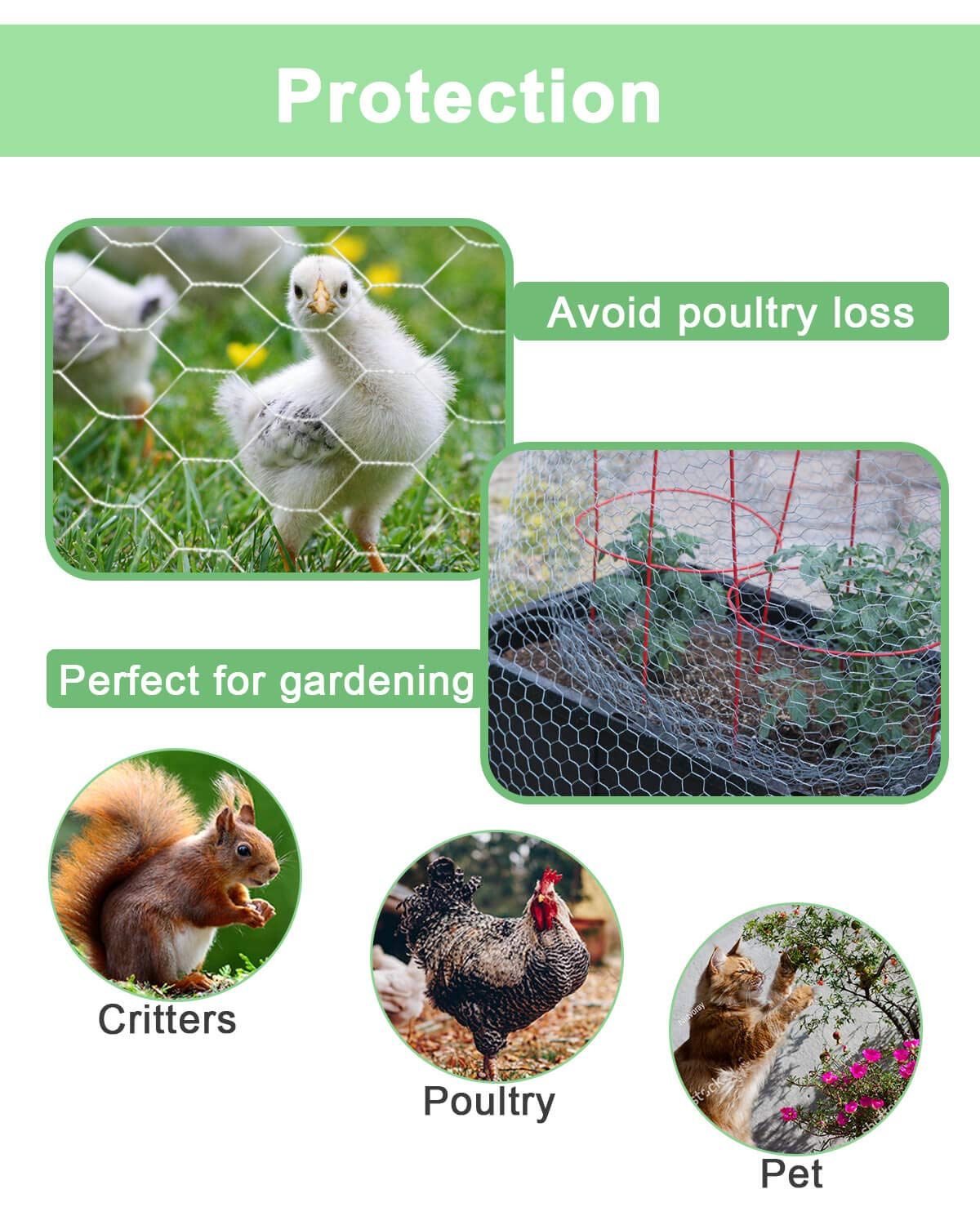 Garden Poultry Chicken Wire Netting - 48 '' × 25 ' Garden Fence Animal Barrier, Chicken Wire for Crafts, 1 inch Mesh Poultry Netting Fence, Pet/Rabbit/Chicken Wire Fencing
