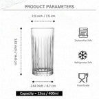 Highball Glasses Set of 6 - Drinking Glasses 13 Ounce - Collins Tall Beverage Cups Glassware for Water Drinks, Beer, Soda, Cocktail