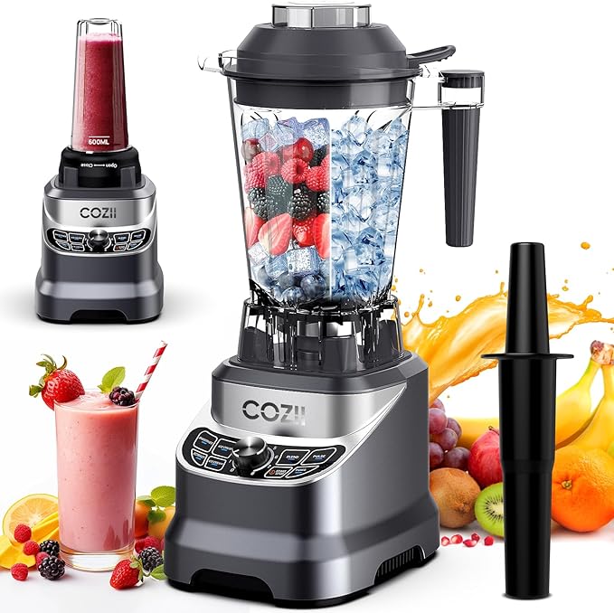 COZII Commercial Blender 2000 Peak Watt, Countertop Blenders for Kitchen,64 Oz Pitcher/21-Oz To-go Cup, 7 Preset Programs for Ice Crush/Frozen Drinks/Nut Butter, High Speed, Dishwasher Safe