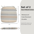 Outdoor Chair Cushions Set of 2,Patio Seat Cushion 17"x16"x2",U-Shaped Dining Chair Cushion 17 by 16 Inch,Water Resistant,Fade-Resistant Chair Pads for Kitchen Garden Furniture(Gray Stripe)