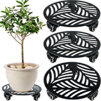 3 Packs Metal Plant Caddy with 3 Metal PU Wheels 12” Heavy-duty Wrought Iron Rolling Plant Stands with Casters Indoor and Outdoor Plant Pot Roller Base Plant Dolly Coaster Movers Black