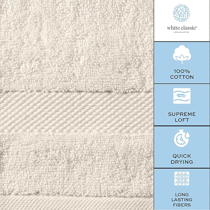 White Classic Luxury Bath Towels Set of 4 Large - 700 GSM Cotton Ultra Soft Bath Towels 27x54 | Highly Absorbent and Quick Dry | Hotel Towels for Bathroom Luxury, Plush Shower Towels, Ivory