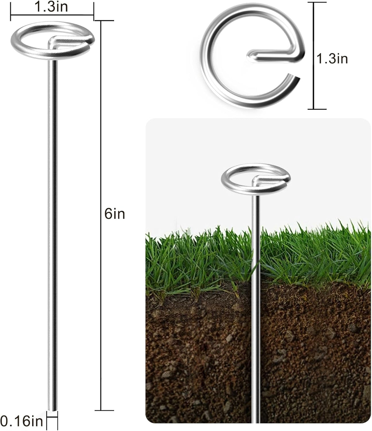 120 Pack Heavy Duty 8 Gauge Galvanized Landscape Fabric Pins, 6 Inch G-Shaped Round Top Weed Barrier Stakes for Garden, Erosion Control, Tent, Ground Cover (Silver)