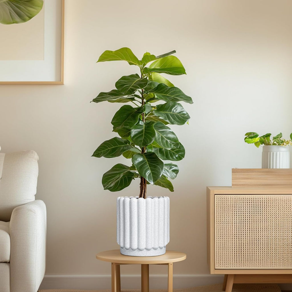 Ceramic Planters for Indoor Plants - 7.6 Inch Ceramic Plant Pots Outdoor, Round Flower Pots with Drainage Hole, Fluted Modern Planter, Room House Decor, Gifts for Plant Lovers, White