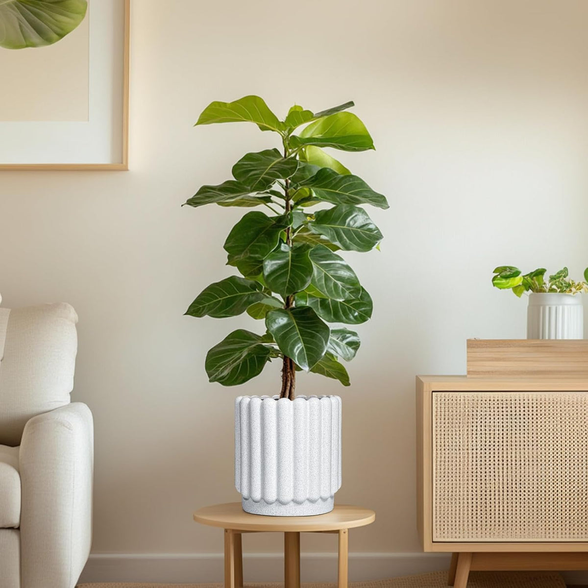 Ceramic Planters for Indoor Plants - 7.6 Inch Ceramic Plant Pots Outdoor, Round Flower Pots with Drainage Hole, Fluted Modern Planter, Room House Decor, Gifts for Plant Lovers, White