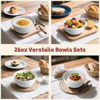Wheat Straw Camping Bowls Sets of 6,Unbreakable 26oz Lightweight Bowls Sets for Outdoors Activity,Breakfast Bowls for Cereal and Salad.White Series