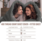 Pizuna 100% Cotton Twin 2 Pc Duvet Cover + 1 Pc Fitted Sheet Set 400 Thread Count Dark Grey Sateen Weave Luxurious Long Staple Cotton 4 Piece Bedding Set -1 Duvet Cover, 1 Pillow Sham, 1 Fitted Sheet