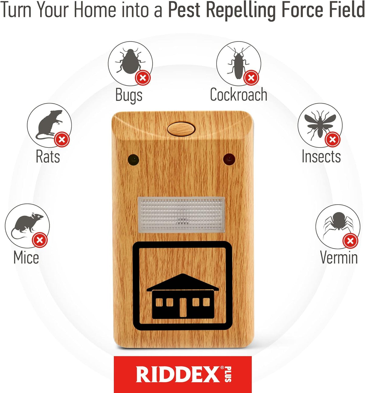 RIDDEX Plus Insect Control- Plug in, Mouse Deterrent - Pest Control for Defense Against Rats, Mice, Roaches, Bugs and Insects (Wood)