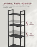 VASAGLE 6-Tier Bookshelf, Tall Bookcase with Cabinet, Steel Frame, Adjustable Shelves, 9.4 x 15.7 x 62.8 Inches, Living Room Bedroom, Ebony Black and Ink Black ULLS132B01