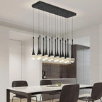 Modern Rectangular Chandelier,14 Lights Black Raindrop Chandelier Lighting,Industrial Linear Pendant Ceiling Light Fixture for Dining Living Room Kitchen Island