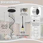 138'' Modern Chandelier,20-Lights Black Modern Pendant Light Fixture Staircase Large Chandelier Lobby Living Room Bedroom Foyer High Ceiling Chandelier