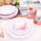 NOCCUR 175PCS Rose Gold Plastic Plates with Disposable Silverware - Include 25Dinner Plates, 25Dessert Plates, 25Forks, 25Knives, 25Spoons, 25Cups, 25Napkins for Wedding&Party