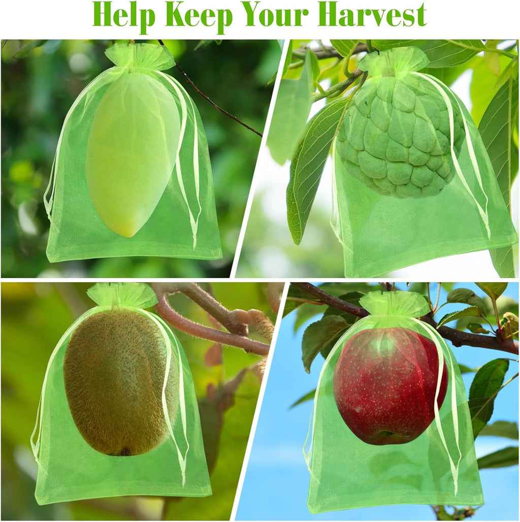 Morcheiong 60Pcs Protection Bags 6" x 8", Reusable Netting for Fruit Trees, Garden Mesh With Drawstring (Green)