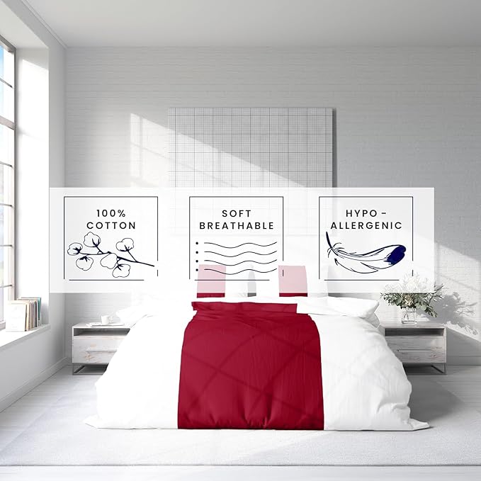 Kotton Culture 1 Pc Twin Size Duvet Cover Only -100% Egyptian Cotton Sateen 600 Thread Count Ultra Soft Premium Durable Comforter Cover Zipper Closure & Corner Ties (Snow Red, Twin/Twin XL 68" X 90")