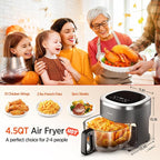 6-IN-1 Glass Air Fryer,4.5QT Air Fryer with Viewing Glass Pot, Air Fry, Dehydrate, Air Crisp Technology,Nonstick & Dishwasher Safe Basket,97% Less Oil,Features Digital Timer (Gray)