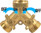 Hourleey Brass Garden Hose Splitter (2 Way), Solid Brass Hose Y Splitter 2 Valves with 2 Extra Rubber Washers (4 Pack)
