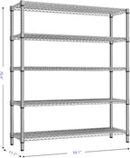 2200 Lbs 5 Tier Storage Rack Metal Wire Shelving Unit, Storage Standing Shelf Organizer for Laundry Bathroom Kitchen Pantry Closet Garage, Chrome 17.7" D x 59.1" W x 70.4" H