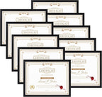 WIFTREY 8.5x11 Certificate Picture Frames Sets of 10, Multi 8.5 by 11 Document Diploma Photo Frame Bulk, Wall Hanging or Tabletop Display, Black