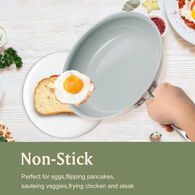 Nonstick Frying Pans Ceramic Skillet: 8Inches Non Stick Egg Fry Pan - PFOA PTFE PFAS Free
