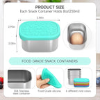 SOPHICO Stainless Steel Snack Containers for Kids, 8 oz Small Food Storage Container 1 Cup with Silicone Lid - Perfect 304 Metal Toddler Lunch Box for Daycare and School, Leak Proof (8oz, 6 Pack)