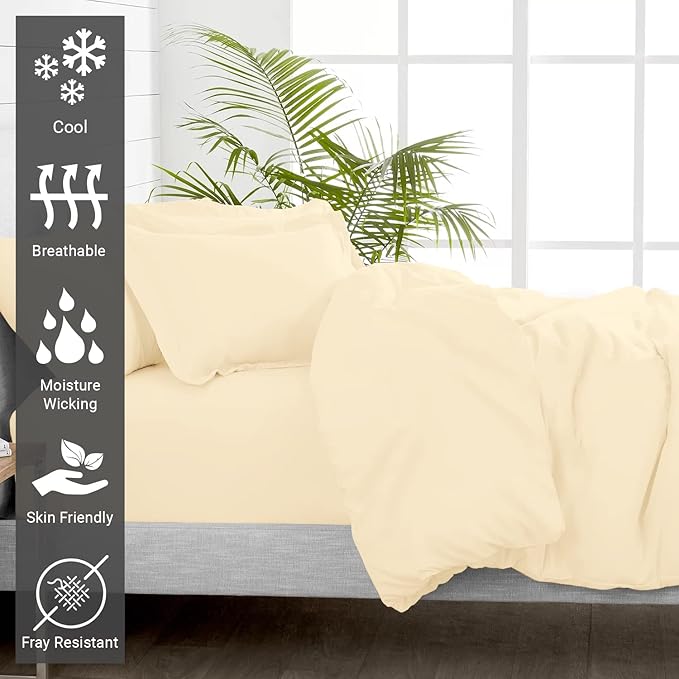 Pizuna Pure 100% Cotton Twin Duvet Cover Set, Luxurious 400 Thread Count Long Staple Cotton Sateen Weave with Button Closure (Combed Cream Cotton Duvet Cover Twin)