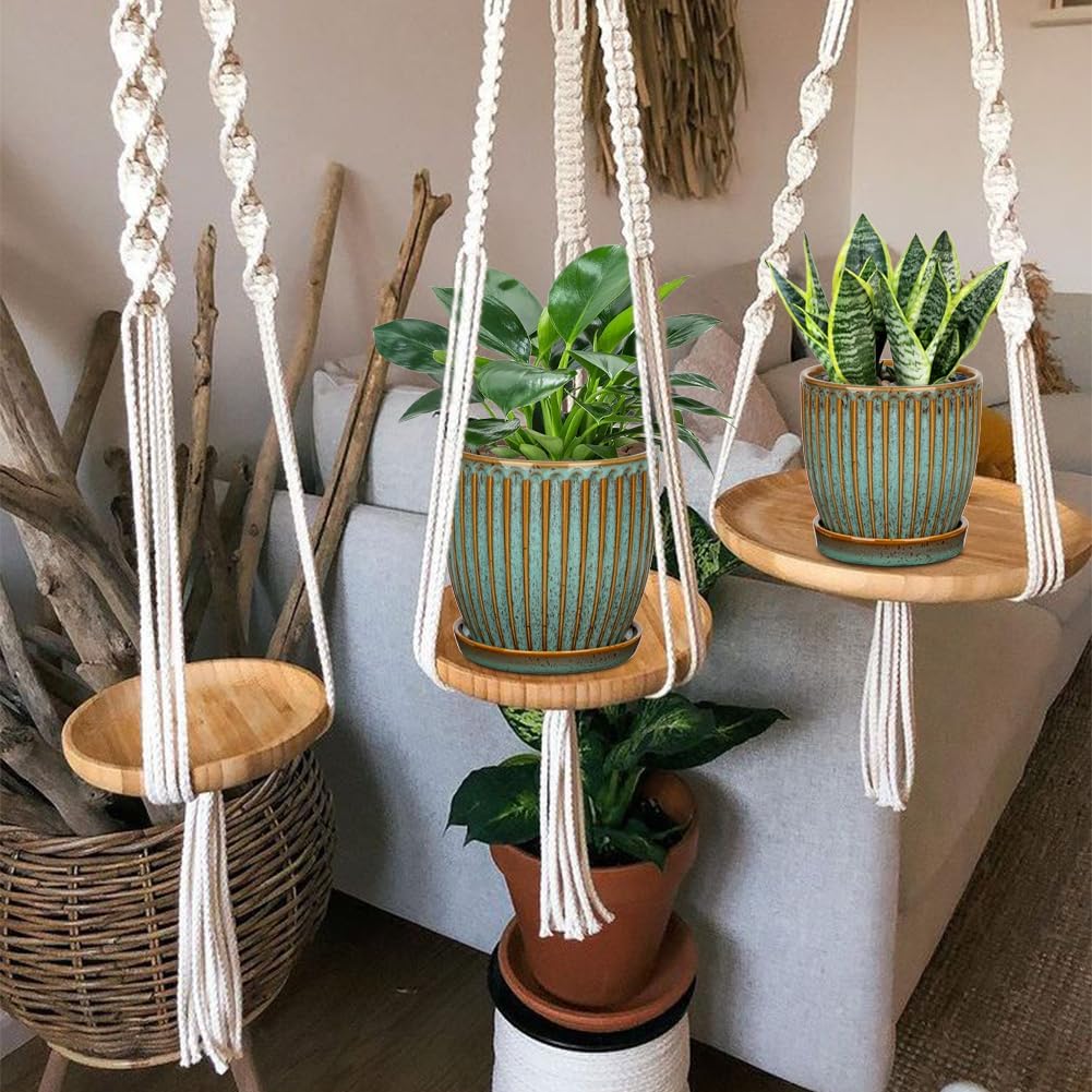 Oairse Ceramic Pots for Indoor Plants, 4.9 + 5.7 Inch Set of 2 Bluish Grey With Drainage Holes and Saucers, Texture Planters for Succulent, Indoor Outdoor Flower