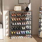 Mavivegue Metal Shoe Rack, 5 Tier Shoe Organizer with MDF Board and Non-Woven Fabric, Shoe Rack for Entryway and Closet,Industrial, Rustic Brown