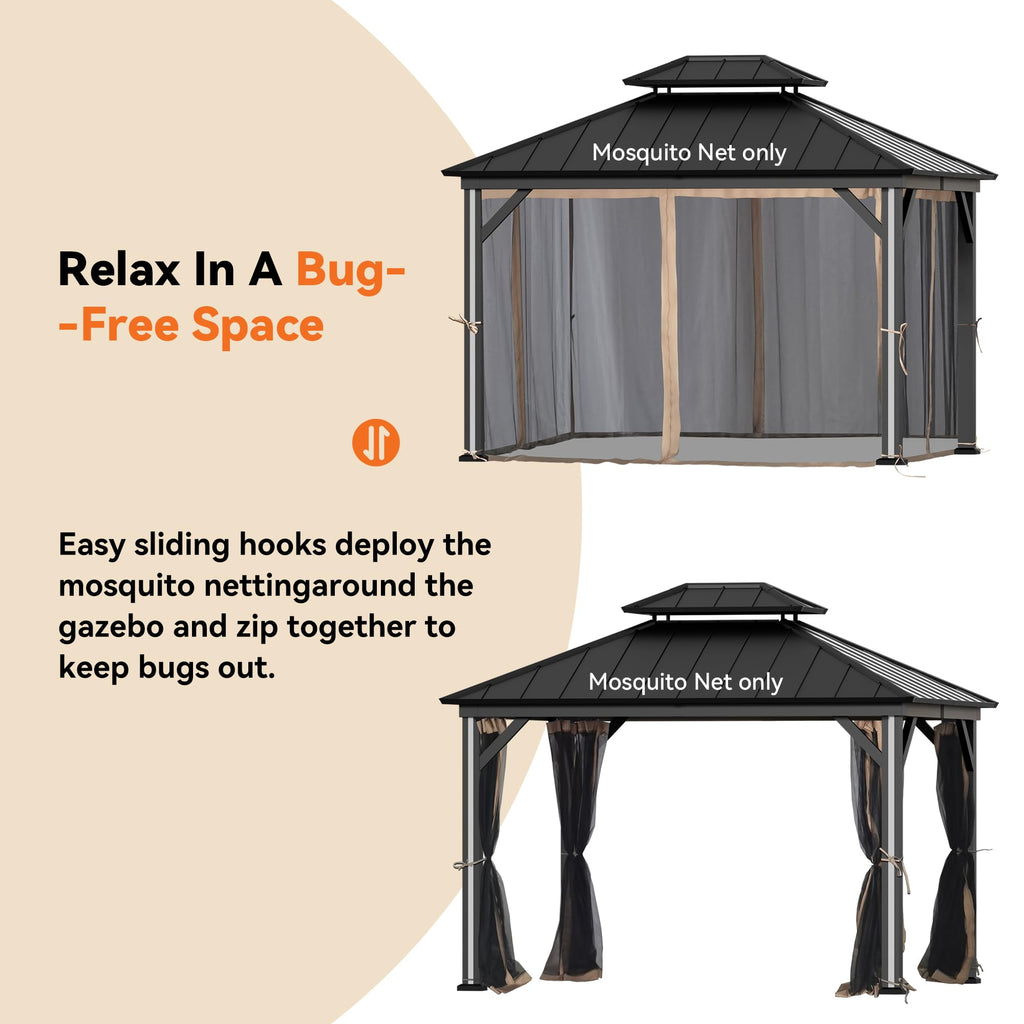 Covered Outdoor Gazebo Mosquito Netting Replacement Universal 4-Panel Sidewalls 11' x 13', Outdoor Gazebo Mosquito Nettings with Double Zipper, Replacement for Patio Canopy, Garden (Mosquito Net Only)
