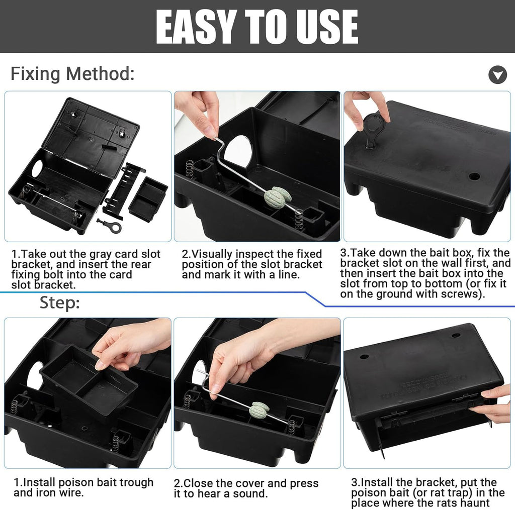 Qualirey 4 Pack Rat Bait Stations Large Rodent with Key Reusable Mouse Stations Mice Blocks Heavy Duty Boxes for Outdoor Rodents Mice Blocks, Bait Not Included, Black (8.66 x 7.5 x 3.9 Inches)