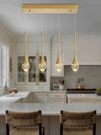 Dining Room Light Fixture 4-Light Gold Kitchen Island Lighting Industrial Linear Crystal Chandeliers for Dining Room Pendant Light Fixture for Living Room Hallway Bedroom