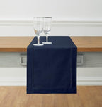 Solino Home Navy Blue Table Runner 132 Inches Long - Cotton Linen Hemstitch Extra Long Table Runner 14 x 132 Inch for Fall, Autumn, Thanksgiving, Christmas, Holiday
