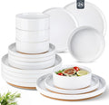 AmorArc Ceramic Dinnerware Set for 8 | Speckled Stoneware Plates and Bowls with Rustic Terracotta Underside| Scratch Resistant,Dishwasher & Microwave Safe Dishes Sets- 24pcs White