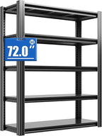 72" H Metal Storage Shelving, 2500LBS Heavy Duty Shelves Unit, Adjustable 5 Tier Storage Rack, Industrial Utility Shelf for Garage, Warehouse, Bedroom, Kitchen,16" D×36“W×72”H, Black
