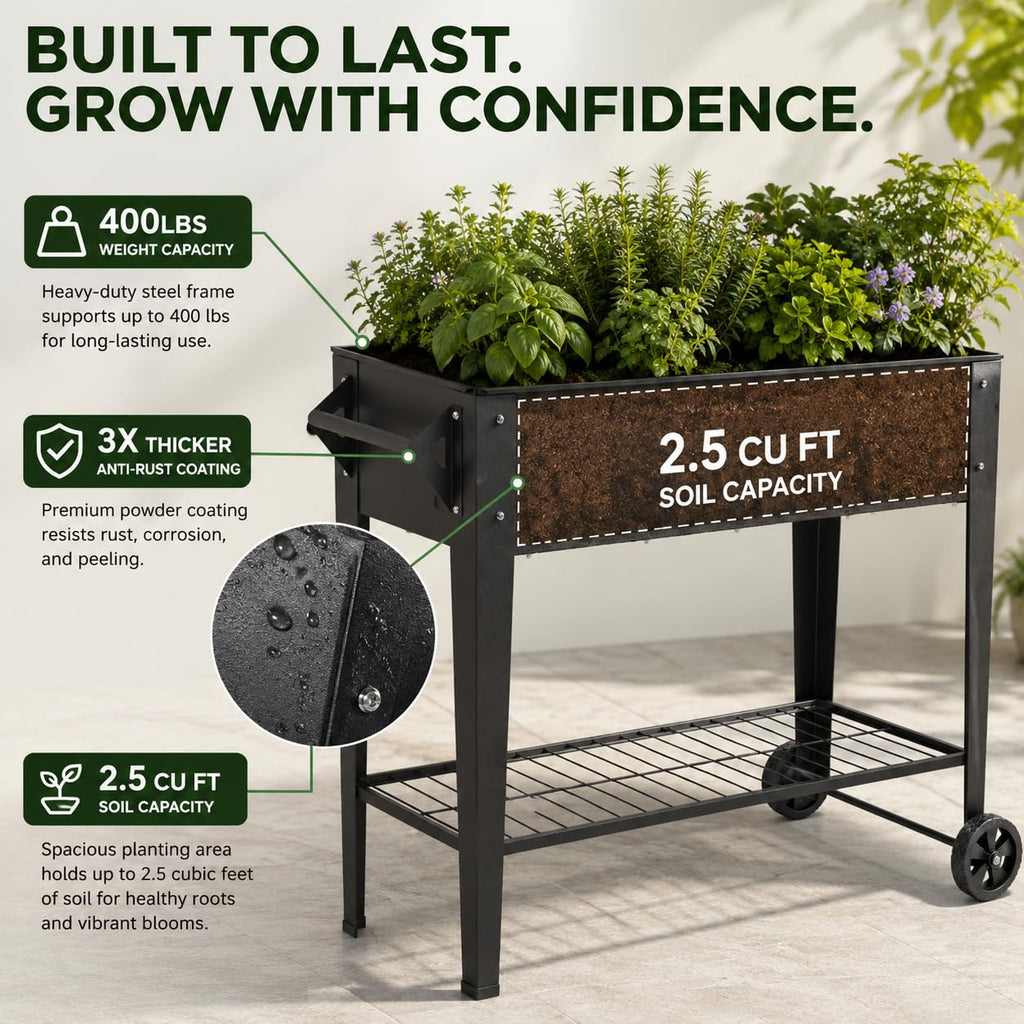 LEETOLLA Elevate 32" Raised Garden Bed with Wheels