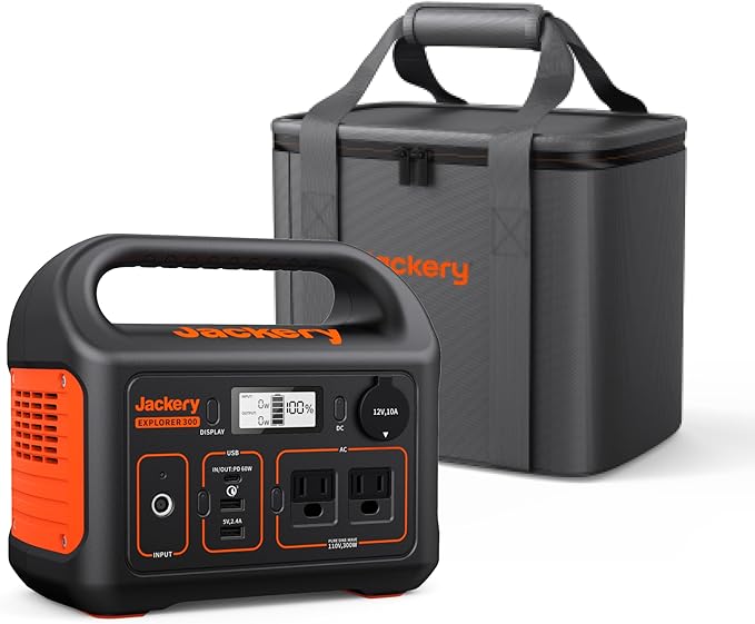 Jackery Portable Power Station Explorer 300 with Carrying Bag, 293Wh Backup Lithium Battery, Solar Generator for Outdoors Camping Travel Hunting Blackout (Solar Panel Optional)