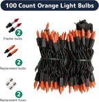PREXTEX Halloween Lights (20 Feet, 100 Bulbs) - Halloween Party Decorations and Christmas Lights with Black Wire - Holiday Decorations Indoor or Outdoor String Twinkle Lighting - Orange