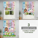 Tie Up Curtains,Happy Easter Rabbit Butt Egg on Daisy Leaf Adjustable Rod Pocket Window Shade Curtain Drape Bufferfly on Wood Barn Tie-Up Valance for Kitchen Bedroom Living Room Windows,34"x45"