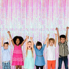 GOER 6.4 ft x 9.8 ft Metallic Tinsel Foil Fringe Curtains,Pack of 2 Party Streamer Backdrop for Unicorn Birthday,Graduation Decorations and New Year Eve (Iridescent)