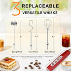 YUSWKO Red Milk Frother Handheld with 3 Heads, Coffee Whisk Foam Mixer with USB Rechargeable 3 Speeds, Electric Mini Hand Hand Frother for Latte, Cappuccino, Hot Chocolate, Egg