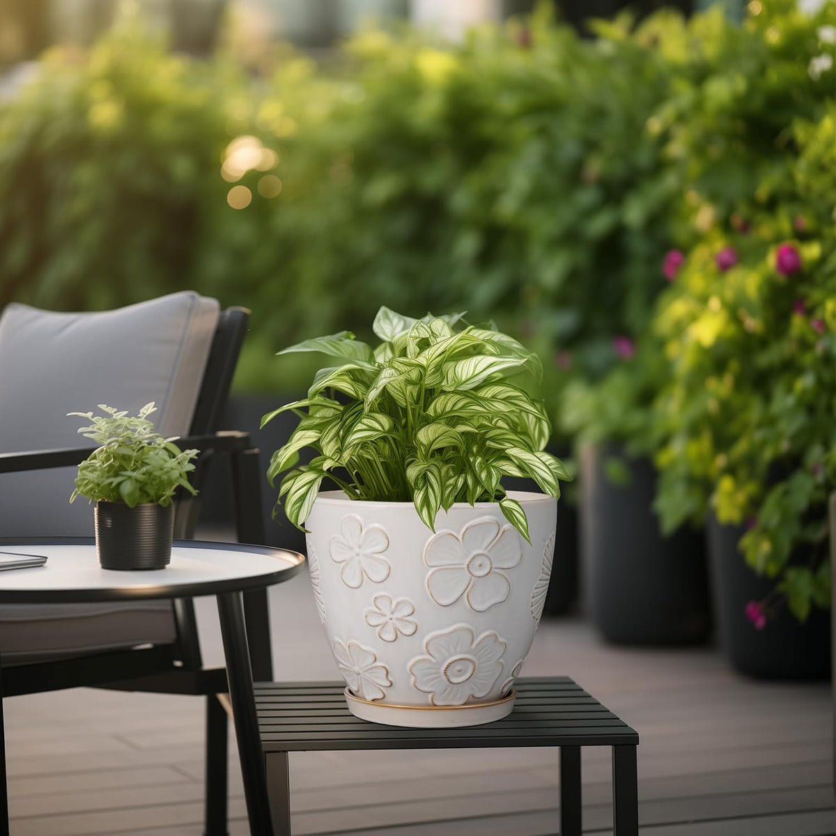 Ceramic Planter 8 Inch Plant Pot with Drainage Hole and Saucer Ceramic Pots for Indoor Plants Outdoor Large Flower Pot for Home Decor White
