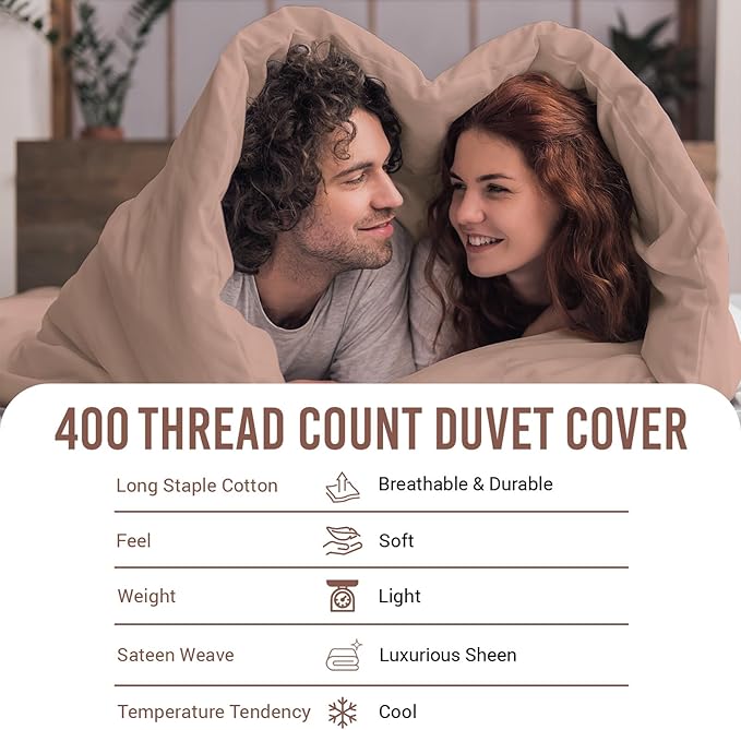 Pizuna Pure 100% Cotton Queen Duvet Cover Set, Luxurious 400 Thread Count Long Staple Cotton Sateen Weave with Button Closure (Combed Rose Pink Cotton Duvet Cover Queen)
