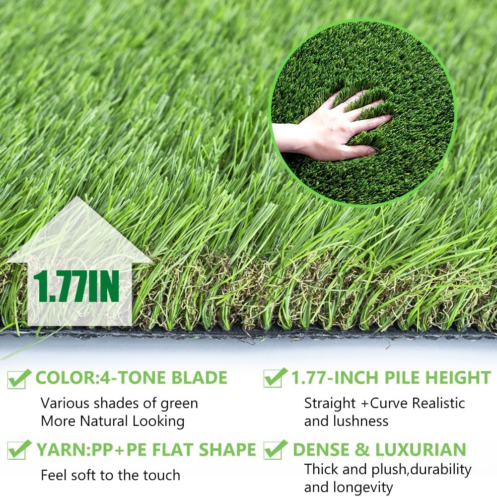 Petgrow Luxurious Artificial Grass Realistic Turf 4 X 36 Feet,1.57 Inch Pile Height Ultrathick Indoor/Outdoor Dog Fake Faux Grass,Synthetic Grass Rug Garden Landscape Patio,Drainage Holes