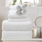 8 Piece Large White Family Bath Towel Set-2 Oversized Bath Towel Sheets,2 Hand Towels,4 Washcloths-600GSM Soft Highly Absorbent Quick Dry Beach Chair Towels Woven Towels for Bathroom Hotel and Spa
