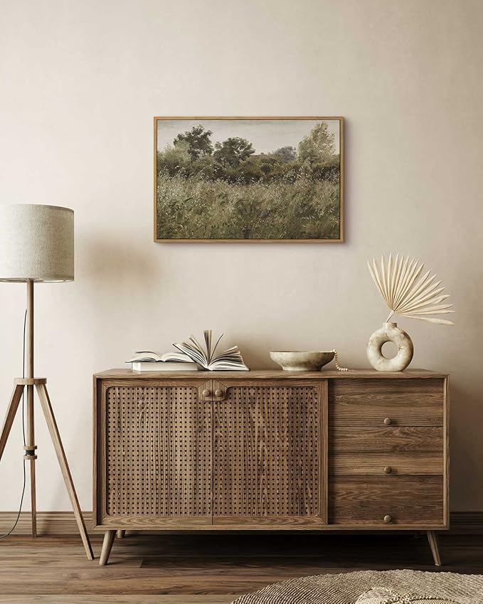 InSimSea Framed Canvas Wall Art Vintage Decor, Room Decor Wilderness Field Paintings Large Canvas Wall Art Prints, Nature Scenery Kitchen Bathroom Bedroom Decor, 16"x24"