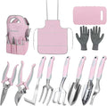 Pink Garden Tool Sets 12 Pieces, iHansee Aluminum Gardening Hand Tools with Non-Slip Handle, Kneeling Pad, Apron, Gloves and Organizer Bag, Landscaping Tools - Gift for Women & Garden Enthusiasts