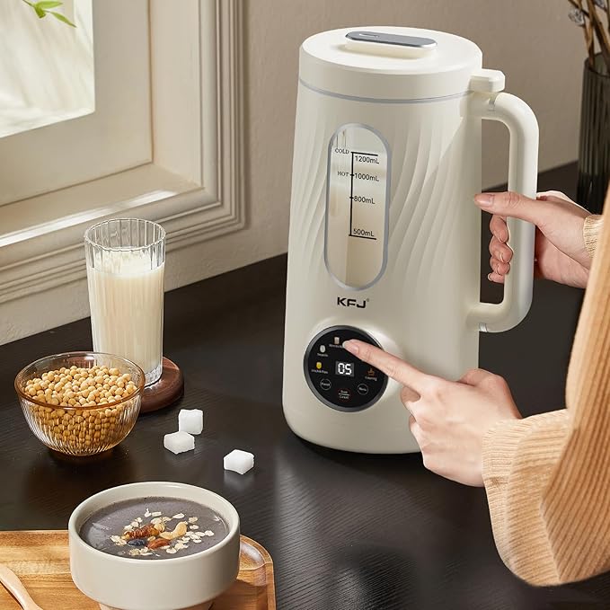 KFJ 8 in 1 Nut Milk Maker Machine, 41oz Homemade Coconut, Soy, Oat, Almond, Plant Based Milks and Non-Dairy Beverages with Delay Start/Boil Water/Self-Cleaning, White